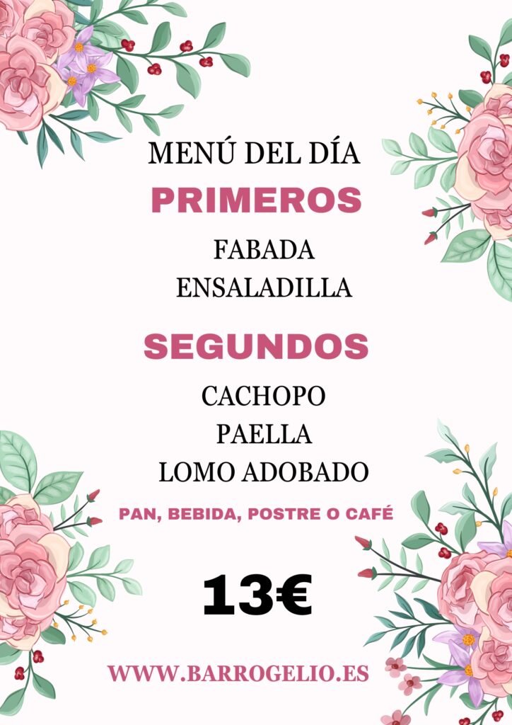 Menú brunch día de las madres flores elegante rosa